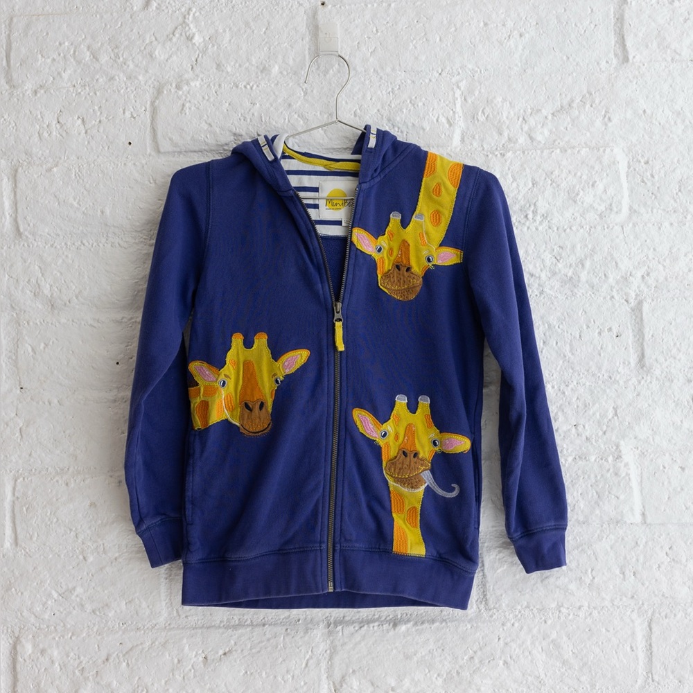 Mini Boden Blue Hoodie with Giraffe Design Size 9-10 Years